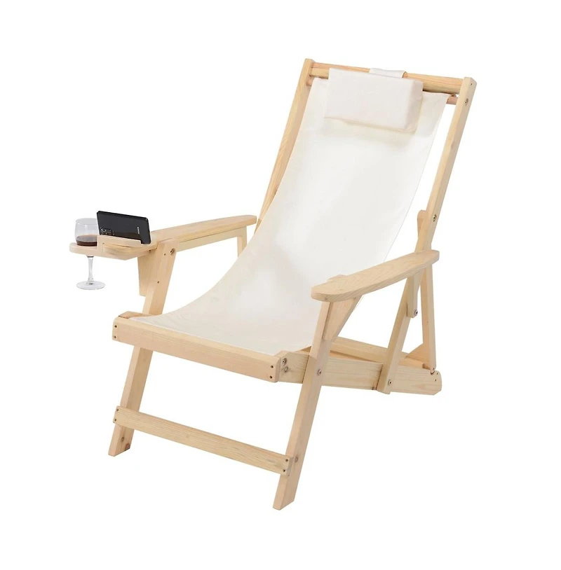 Jiallo Canvas Sling Chairs With Cup And Wine Holder End Table