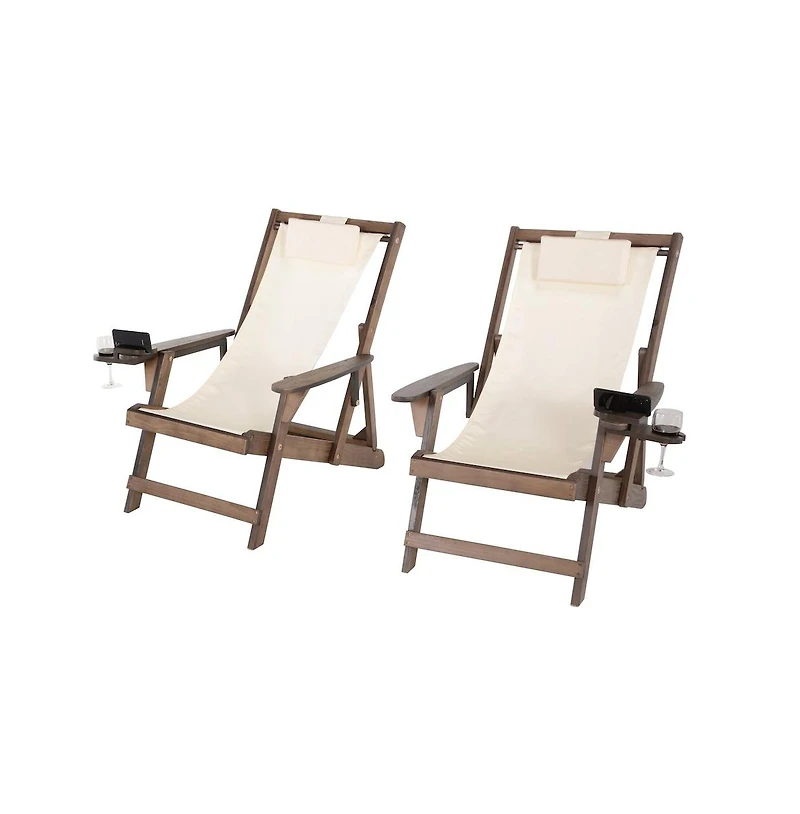Jiallo Canvas Sling Chair With Cup And Wine Holder (Set Of 2)