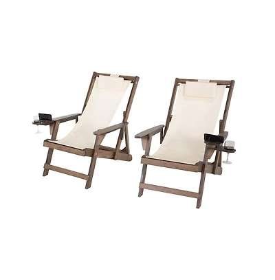 Jiallo Canvas Sling Chair With Cup And Wine Holder (Set Of 2)