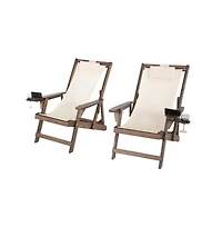 Jiallo Canvas Sling Chair With Cup And Wine Holder (Set Of 2)