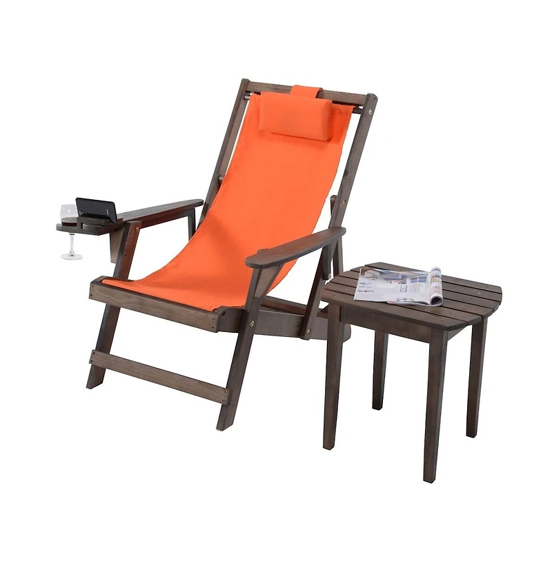 Jiallo Canvas Sling Chair With Cup And Wine Holder And End Table