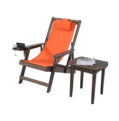 Jiallo Canvas Sling Chair With Cup And Wine Holder And End Table