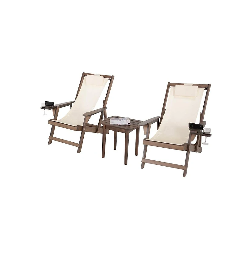 Jiallo Canvas Sling Chairs With Cup And Wine Holder And End Table