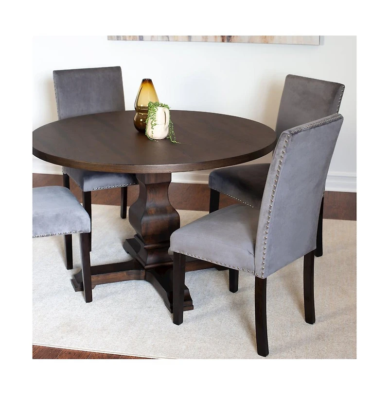 Roundhill Furniture Fordsville 5-Pc Dining Set, Pedestal Round Table with 4 Stylish Chairs, Gray