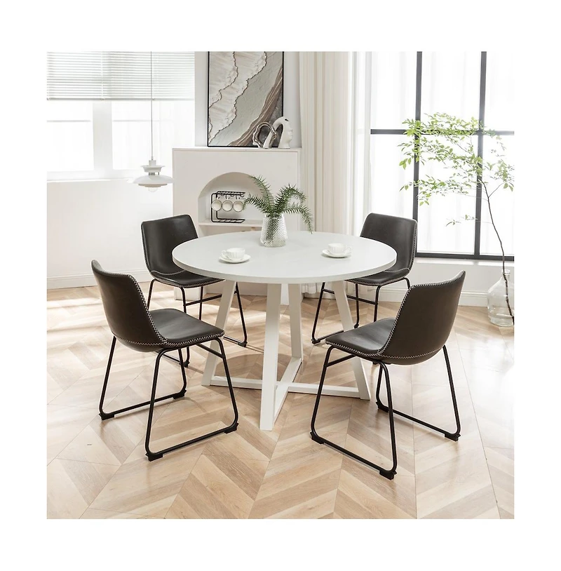 Roundhill Furniture Varna 5-Pc Round Dining Set, Trestle Dining Table with 4 Chairs, Antique Gray