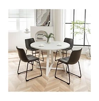 Roundhill Furniture Varna 5-Pc Round Dining Set, Trestle Dining Table with 4 Chairs, Antique Gray