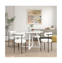 Roundhill Furniture Durban 5-Pc Round Dining Set, Trestle Dining Table with 4 Boucle Chairs