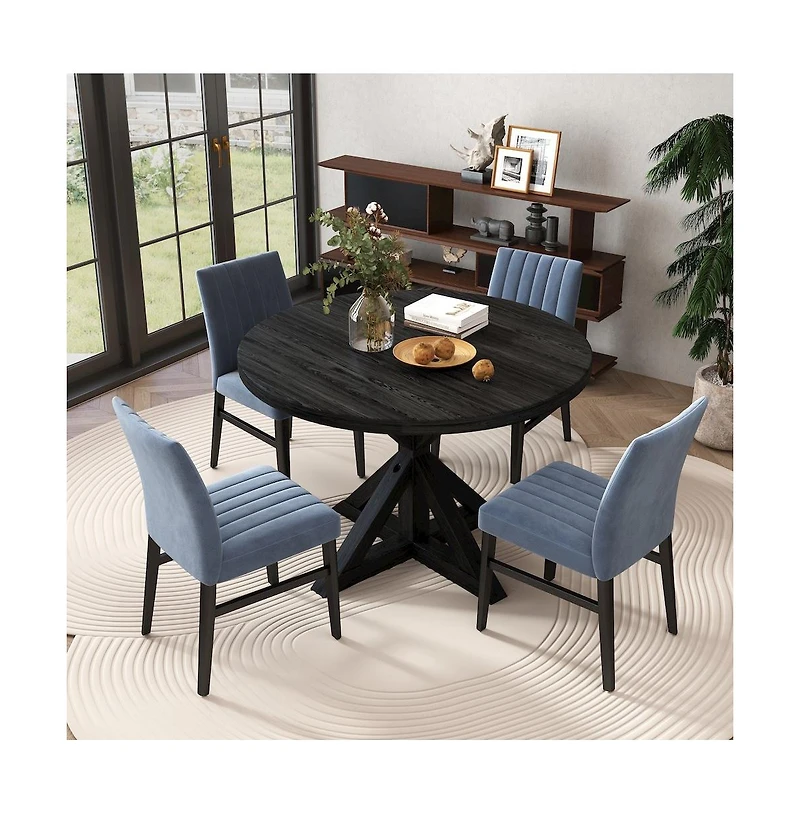 Roundhill Furniture Walton 5-Piece Round Cross-Buck Table with 4 Side Chairs