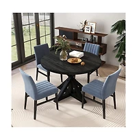 Roundhill Furniture Walton 5-Piece Round Cross-Buck Table with 4 Side Chairs