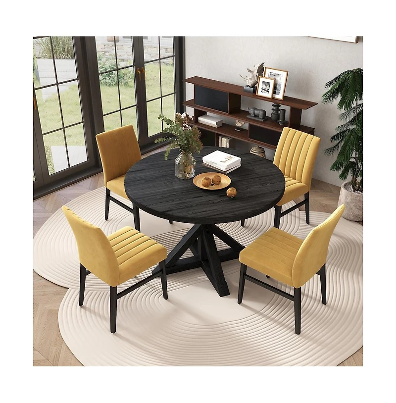 Roundhill Furniture Walton 5-Piece Round Dining Set, Cross-Buck Table