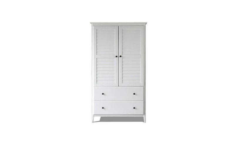 Slickblue Farmhouse Louvered Armoire Distressed Driftwood Finish, Solid Pine Wood