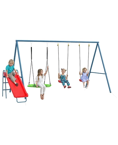 Outsunny Metal Swing Set for Backyard, 3 in 1 Design, Holds Up to 352 lbs.