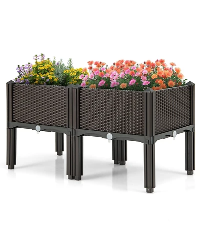 Gymax Elevated Plastic Raised Garden Bed Planter Kit for Flower Vegetable Grow 2 Set