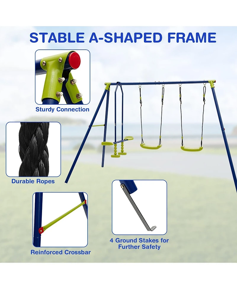 Akiudex Kids Outdoor Swing Set with 2 Swings and Glider, Holds 4 Children