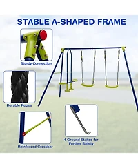 Akiudex Kids Outdoor Swing Set with 2 Swings and Glider, Holds 4 Children