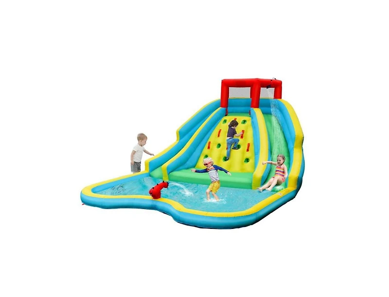 Akiudex Inflatable Water Slide Park with 2 Slides, Climbing Wall and Pool