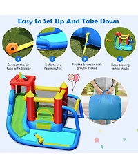 Akiudex 6-in-1 Inflatable Water Slide Bounce House with Splash Pool