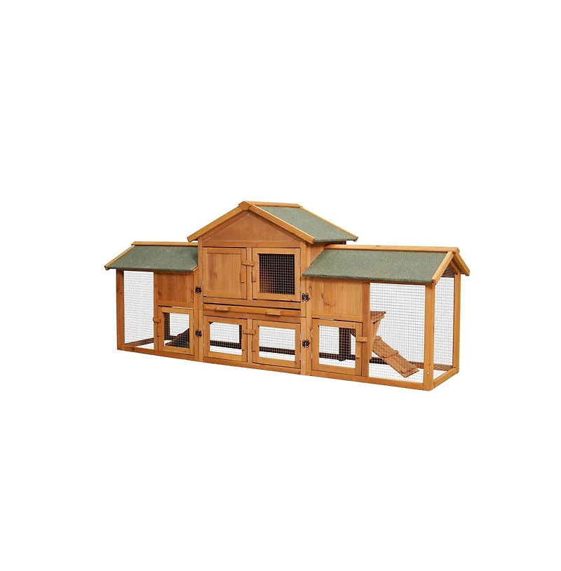 Aostirmotor 79.5 in. Outdoor Wooden Bunny Cage with 2 Runs House Small Animal Habitats, Two Tier Waterproof Roof in Light Brown