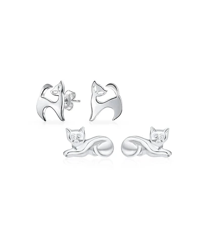 Bling Jewelry Set of 2 Siamese Sitting Cat Stud Earrings Sterling Silver Animal Pet Jewelry