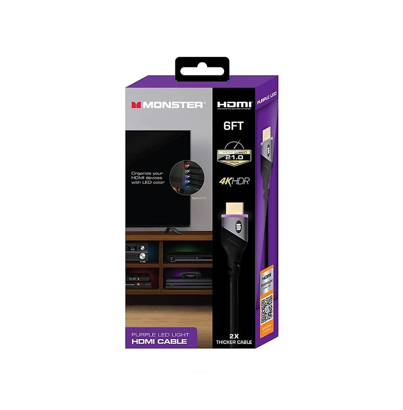 Monster Cable Purple Led 6FT Hdmi Cable