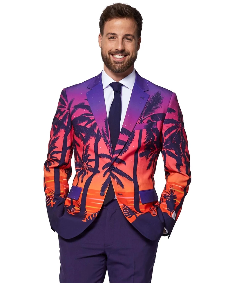 OppoSuits Men's Suit - Summer Sunset Party Outfit Slim Fit Purple Orange and Black Includes Blazer, Pants Tie