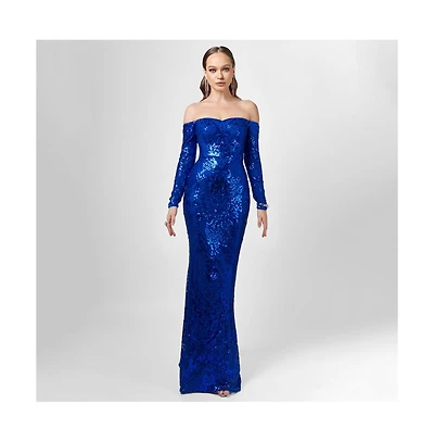 Bariano Women's Zoya Long Sleeve Sequin Gown