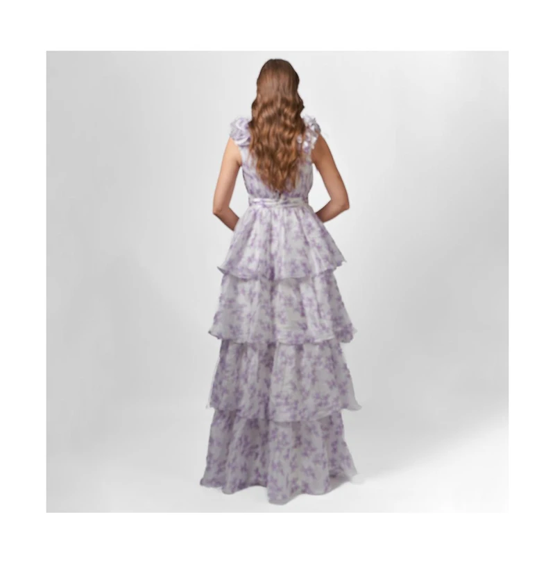 Bariano Women's Violeta Tiered Print Gown