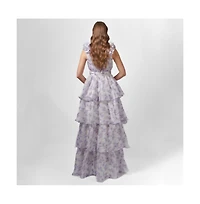 Bariano Women's Violeta Tiered Print Gown