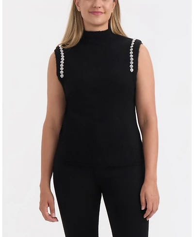 Ellen Tracy Women's Sleeveless Sweater Vest with Rhinestone Trim