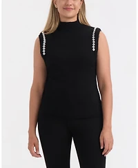 Ellen Tracy Women's Sleeveless Sweater Vest with Rhinestone Trim