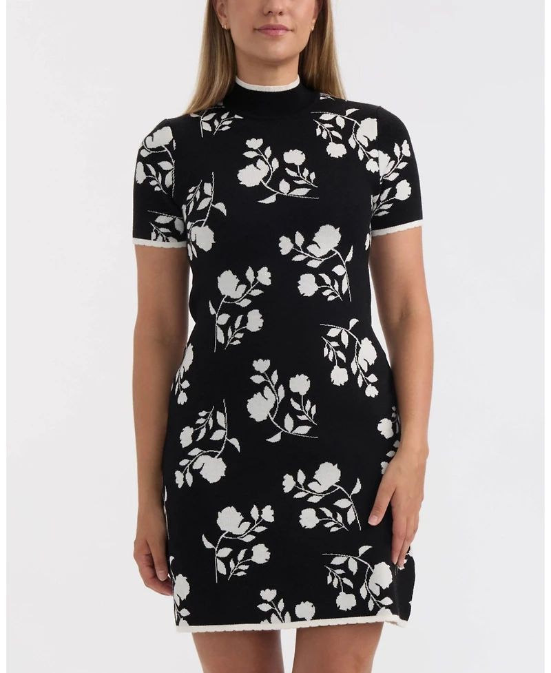 Ellen Tracy Women's Floral Short Sleeve Sweater Dress