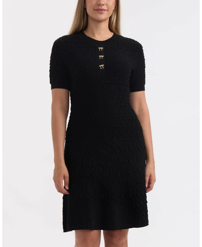 Ellen Tracy Women's Dropped Waist Sweater Dress with Placket