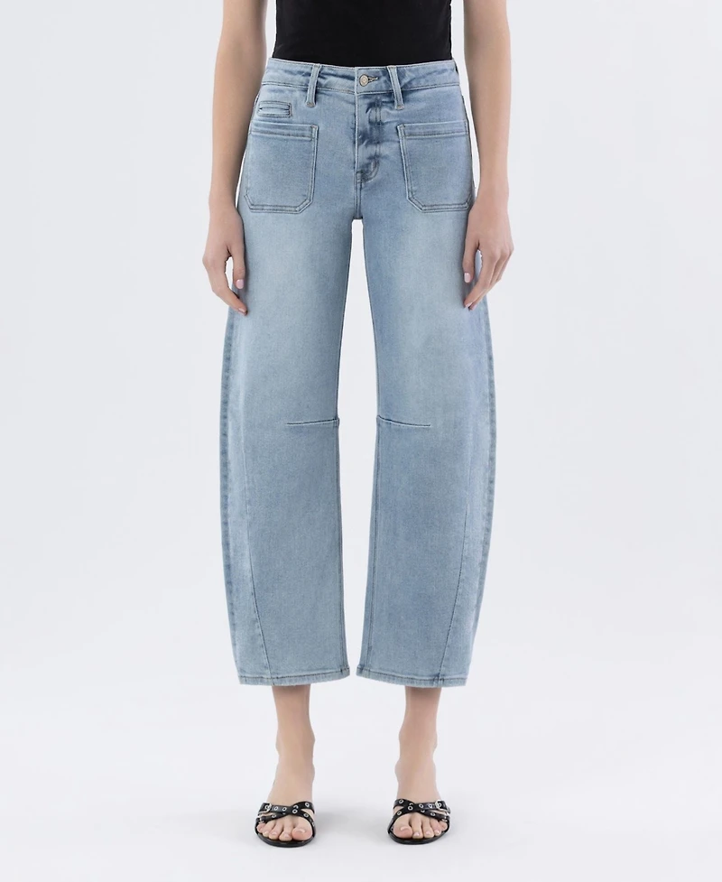 Vervet Women's High Rise Patch Pocket Barrel Jeans