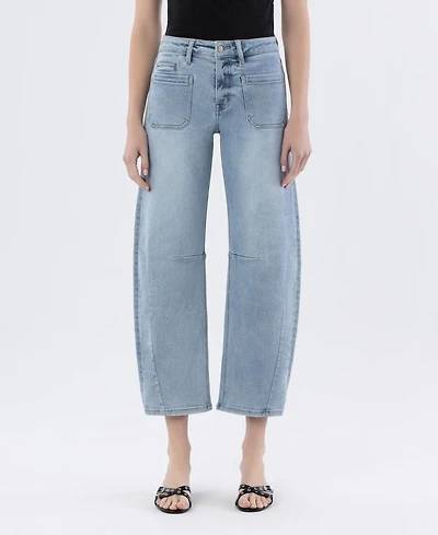 Vervet Women's High Rise Patch Pocket Barrel Jeans