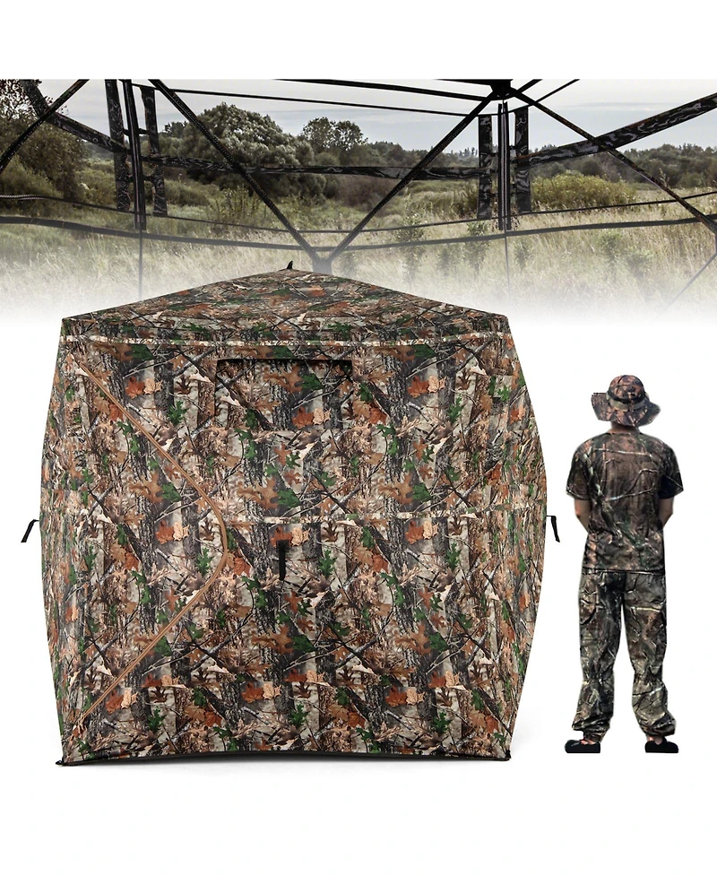Akiudex Pop-Up Hunting Blind with 270 degree One-Way See-Through Panels for 3-4 People
