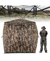 Akiudex Pop-Up Hunting Blind with 270 degree One-Way See-Through Panels for 3-4 People