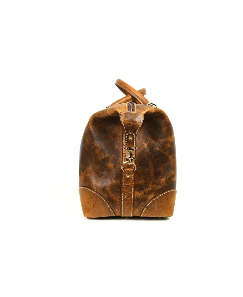 Aaron Leather Goods Genuine Full-Grain Leather Duffel Bag for Men and Women, Handmade Travel Weekender with Adjustable Shoulder Strap, Luggage Tag & I