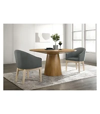 Homlux Driftwood Finish 3 Piece 59"W Round Dining Table Set with Gray Barrel Chairs