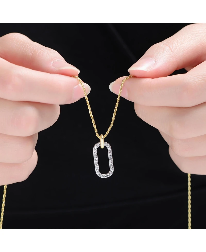Rachel Glauber Two Tone with Clear Cubic Zirconia Drop Pendant Necklace