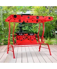 Akiudex 2-Seat Kids Outdoor Swing with Adjustable Canopy and Safety Belts