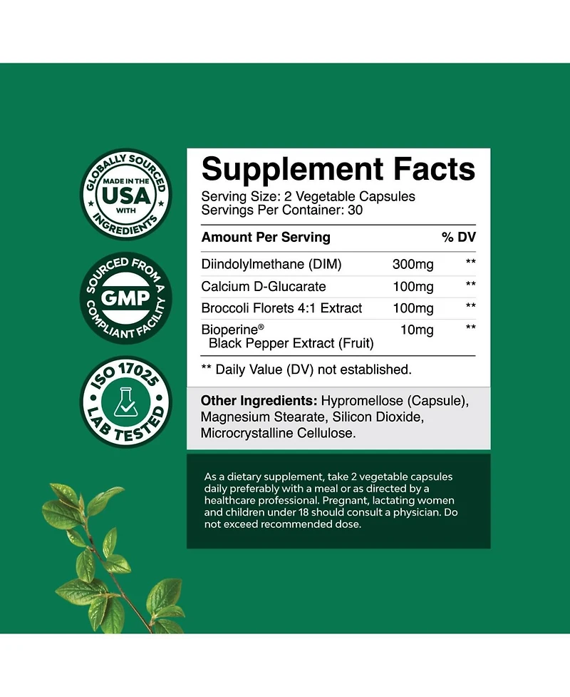 Extra Strength Diindolylmethane Dim Supplement, Dim Complex Men & Women, Hormone Balance & Prostate Support Supplement, Nature's Craft, 60ct