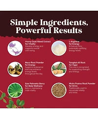 Nature's Craft Goat Weed Capsules, Tongkat Ali Saw Palmetto Extract Panax Ginseng and Black Maca Root for Stamina & Energy, Nature's Craft, 180ct