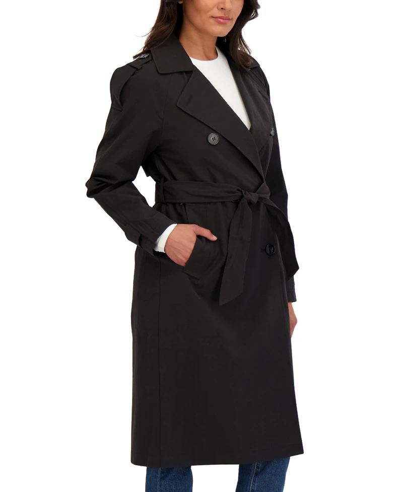 Sebby Collection Women's Belted Double Breasted Long Trench Coat