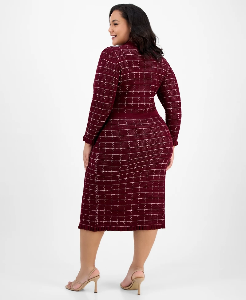 Sandra Darren Plus Checkered-Knit Sweater Dress