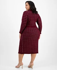 Sandra Darren Plus Checkered-Knit Sweater Dress
