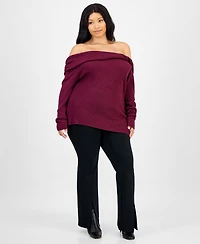 Bar Iii Trendy Plus Off-The-Shoulder Ribbed Sweater, Macy's Exclusive
