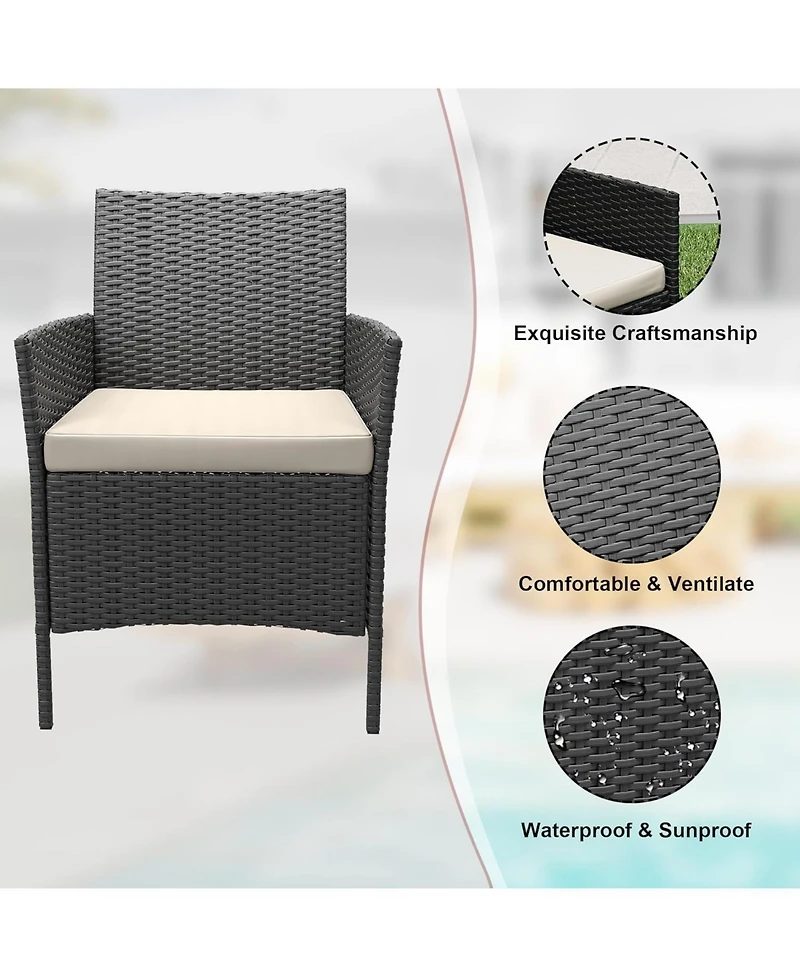 Gaomon 3 Piece Black Pe Rattan Patio Conversation Set with 2 Chairs & Coffee Table, Outdoor Furniture for Patio, Porch, Balcony