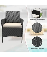 Gaomon 3 Piece Black Pe Rattan Patio Conversation Set with 2 Chairs & Coffee Table, Outdoor Furniture for Patio, Porch, Balcony