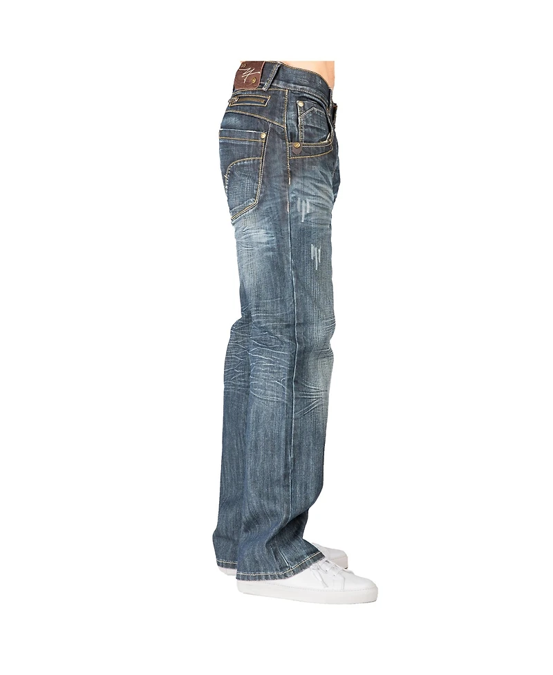 Level 7 Men's Relaxed Bootcut Denim Distressed Jeans with Zipper Pocket