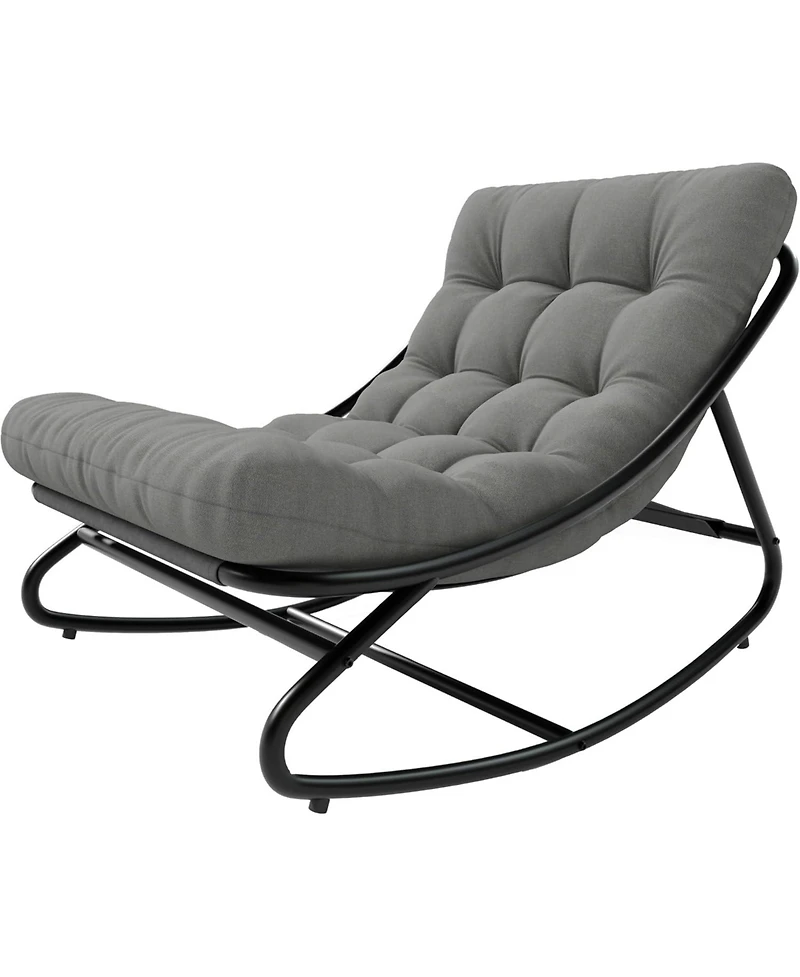 gaomon Outdoor Modern Gray Papasan Rocking Egg Chair with Thick Waterproof Cushion, Heavy Duty Metal Frame for Indoor & Patio Use